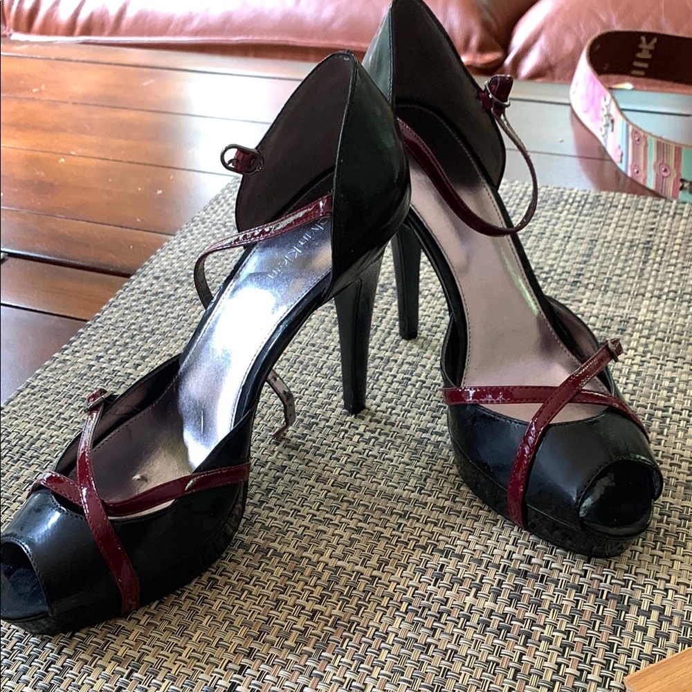 Calvin Klein Black and Red Lace-Up Heels